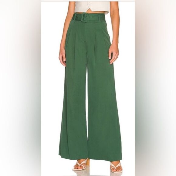 Veronica Beard high waisted cotton Malyan pants in forest green
